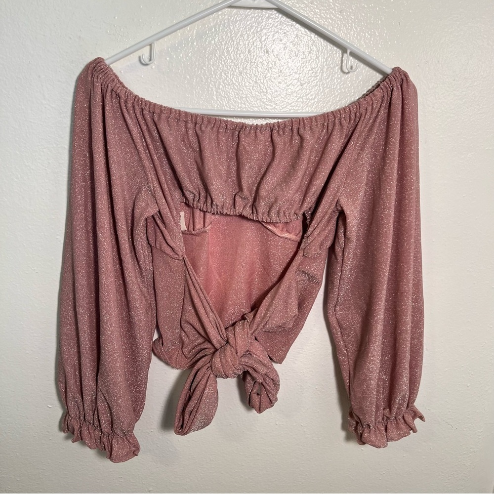 Ava James Off Shoulder Blouse Sparkly Light Pink Open Back S - Picture 5 of 8